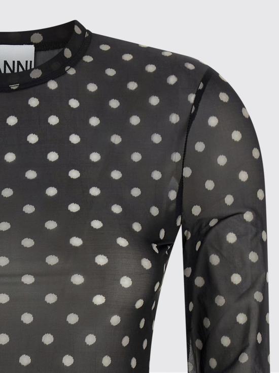 26SS 가니 폴카 도트 프린트 쉬어 롱슬리브 탑 A1040076 099 Black - GANNI