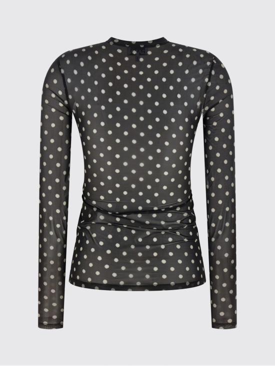 26SS 가니 폴카 도트 프린트 쉬어 롱슬리브 탑 A1040076 099 Black - GANNI