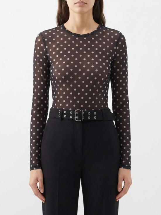 26SS 가니 폴카 도트 프린트 쉬어 롱슬리브 탑 A1040076 099 Black