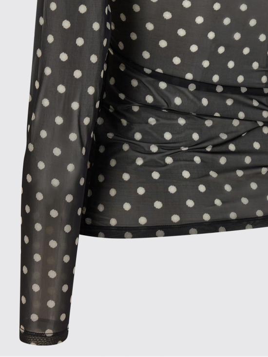 26SS 가니 폴카 도트 프린트 쉬어 롱슬리브 탑 A1040076 099 Black - GANNI