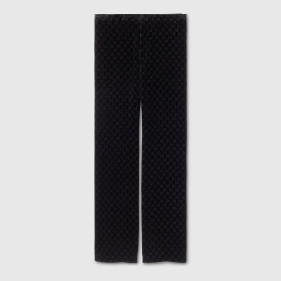 26SS 구찌 GG 스트레치 벨벳 데보레 팬츠 860769ZAUS41000 Black