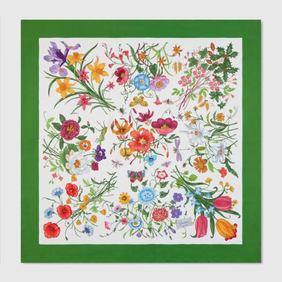 26SS 구찌 프린티드 플로라 실크 트윌 까레 8210613G0019067 Green