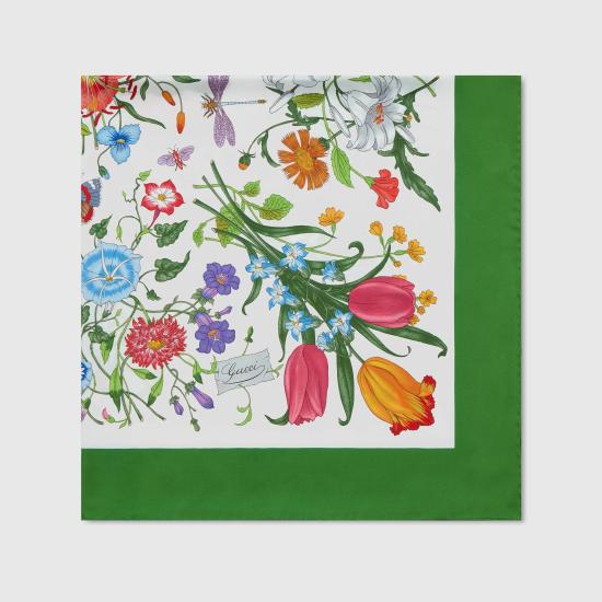26SS 구찌 프린티드 플로라 실크 트윌 까레 8210613G0019067 Green - GUCCI