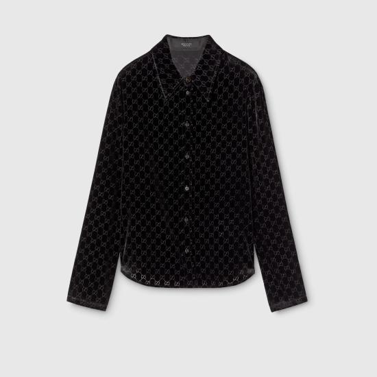 26FW 구찌 스트레치 GG 벨벳 데보레 셔츠 860674ZAUS41000 Black