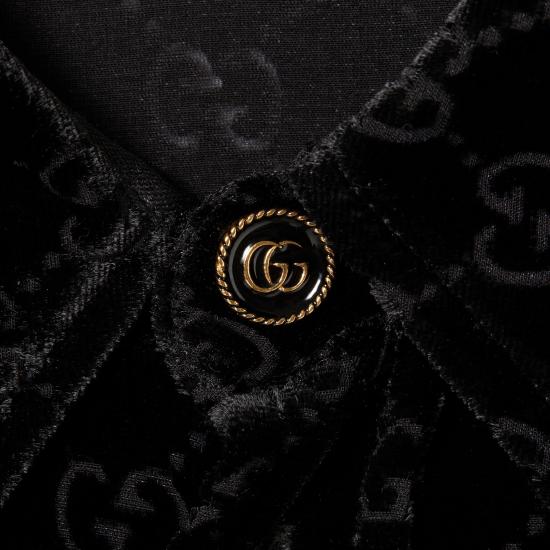 26FW 구찌 스트레치 GG 벨벳 데보레 셔츠 860674ZAUS41000 Black - GUCCI