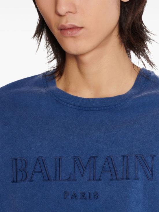 25SS 발망 반팔 티셔츠 DH1EG010BC72 SOS Blue - BALMAIN