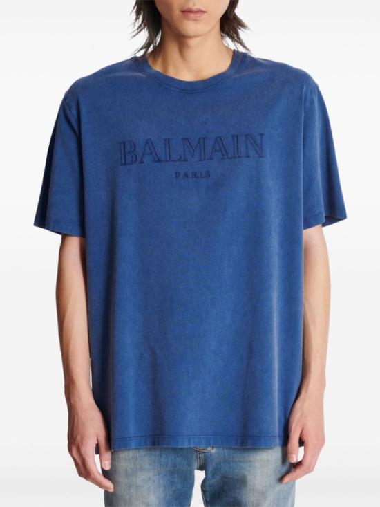 25SS 발망 반팔 티셔츠 DH1EG010BC72 SOS Blue - BALMAIN