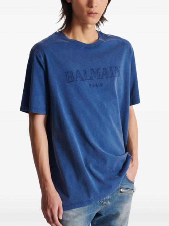 25SS 발망 반팔 티셔츠 DH1EG010BC72 SOS Blue - BALMAIN