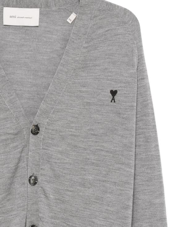 26SS 아미 톤온톤 하트 로고 알렉산드레 마티우시 울 가디건 HKC384 KN0039 0504 Grey - AMI