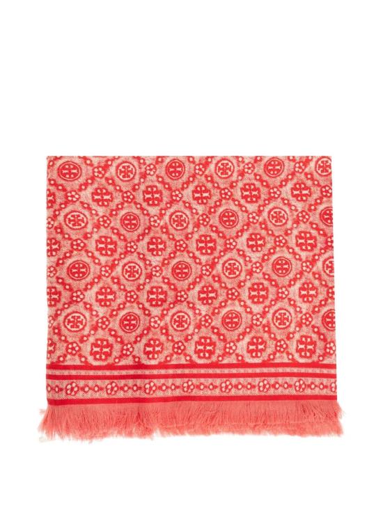 26SS 토리버치 T 모노그램 플로럴 오블롱 스카프 181355600 Red