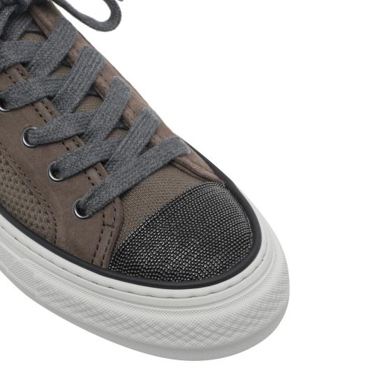 26SS 브루넬로 쿠치넬리 프레셔스 토 코튼 니트 & 스웨이드 스니커즈 MZ35G2650 C8705 Brown - BRUNELLO CUCINELLI