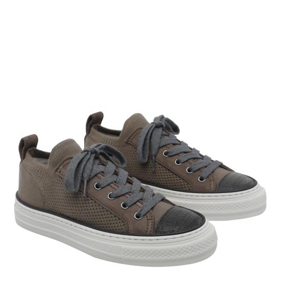 26SS 브루넬로 쿠치넬리 프레셔스 토 코튼 니트 & 스웨이드 스니커즈 MZ35G2650 C8705 Brown - BRUNELLO CUCINELLI