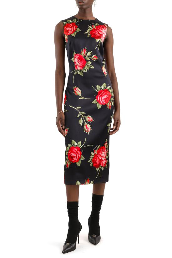 26SS 돌체앤가바나 미디 원피스 F6GASTFSICD HN5ZN Bouquet rose f nero - DOLCE & GABBANA