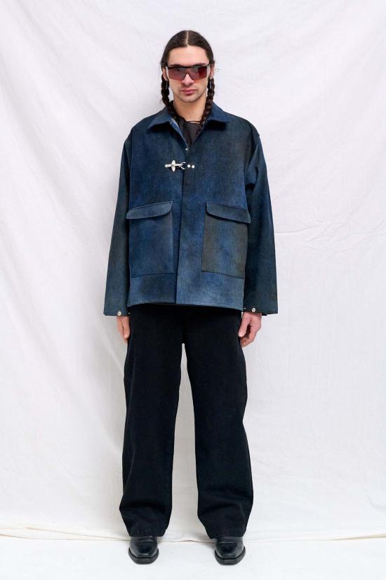  어셈블리 뉴욕 데님 자켓 어셈블리 더티 인디고 데님 소방관 유틸리티 재킷