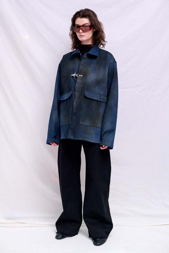  어셈블리 뉴욕 데님 자켓 어셈블리 더티 인디고 데님 소방관 유틸리티 재킷 - ASSEMBLY NEW YORK