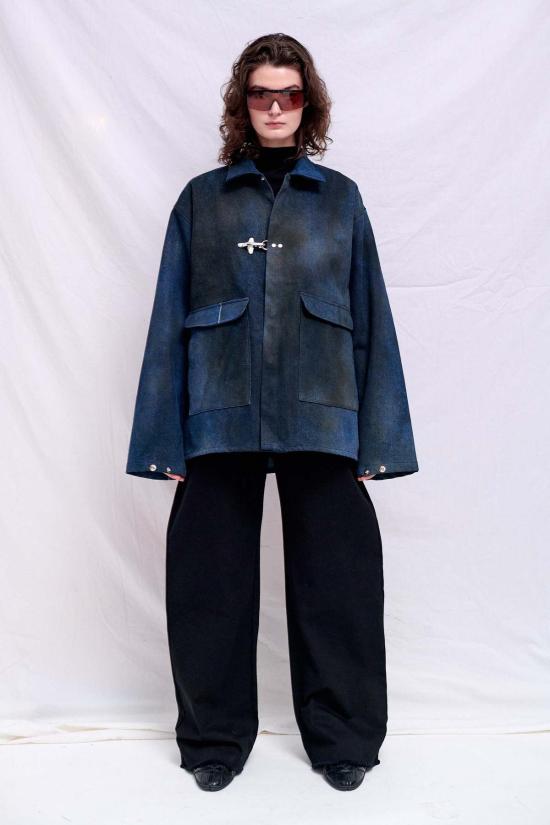  어셈블리 뉴욕 데님 자켓 어셈블리 더티 인디고 데님 소방관 유틸리티 재킷 - ASSEMBLY NEW YORK