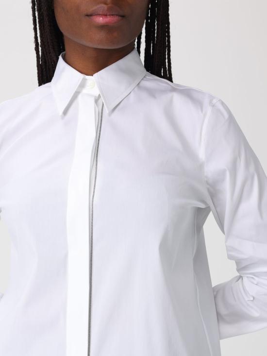 26SS 브루넬로 쿠치넬리 스트레치 코튼 포플린 샤이니 트림 셔츠 M0091MA626 C159 White - BRUNELLO CUCINELLI