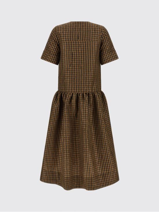 26SS 가니 크링클 체크 롱 드레스 A1030137 925 Brown - GANNI