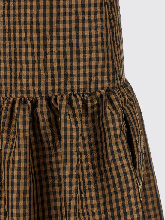 26SS 가니 크링클 체크 롱 드레스 A1030137 925 Brown - GANNI