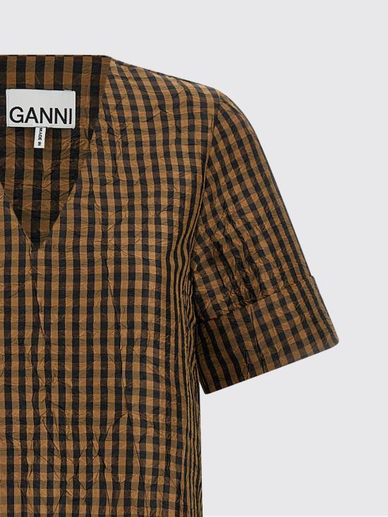 26SS 가니 크링클 체크 롱 드레스 A1030137 925 Brown - GANNI