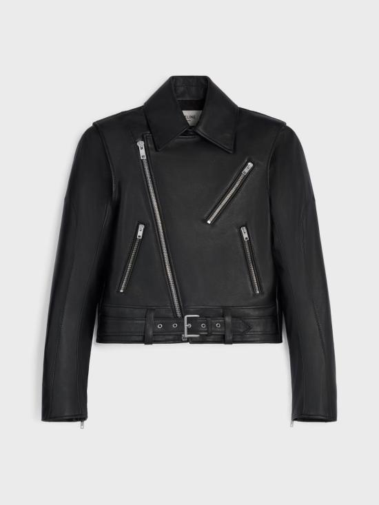 26SS 셀린느 카프스킨 바이커 재킷 RV15O599E 38NO Black