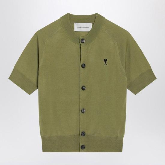 26SS 아미 스몰 하트 로고 울 숏슬리브 가디건 FKC387KN0039 A091 GREEN
