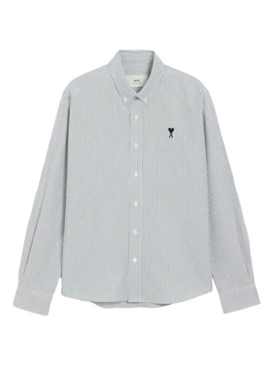 26SS 아미 스몰 하트 로고 스트라이프 코튼 옥스포드 버튼 다운 셔츠 HSH763CO0087 039NOIRBLANC