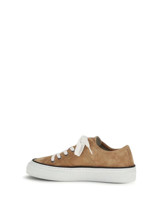 26SS 브루넬로 쿠치넬리 샤이니 탭 스웨이드 스니커즈 MZSFG3221 C9395 BEIGE - BRUNELLO CUCINELLI