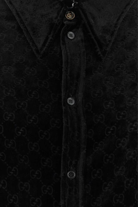  구찌 탑 스트레치 벨벳 비스코스 블렌드 셔츠 블랙 - GUCCI