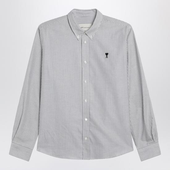 26SS 아미 스몰 하트 로고 스트라이프 코튼 옥스포드 버튼 다운 셔츠 HSH763CO0087 Black