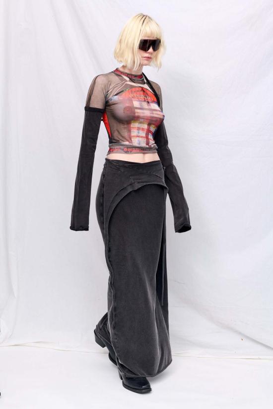  오토링거 롱 스커트 오톨린저 블랙 워시 슬릿 맥시 스커트 - OTTOLINGER