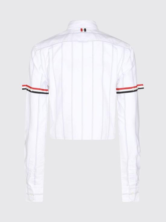 26SS 톰브라운 스트라이프 옥스포드 암밴드 크롭 셔츠 FLL183OF0660 100 White - THOM BROWNE