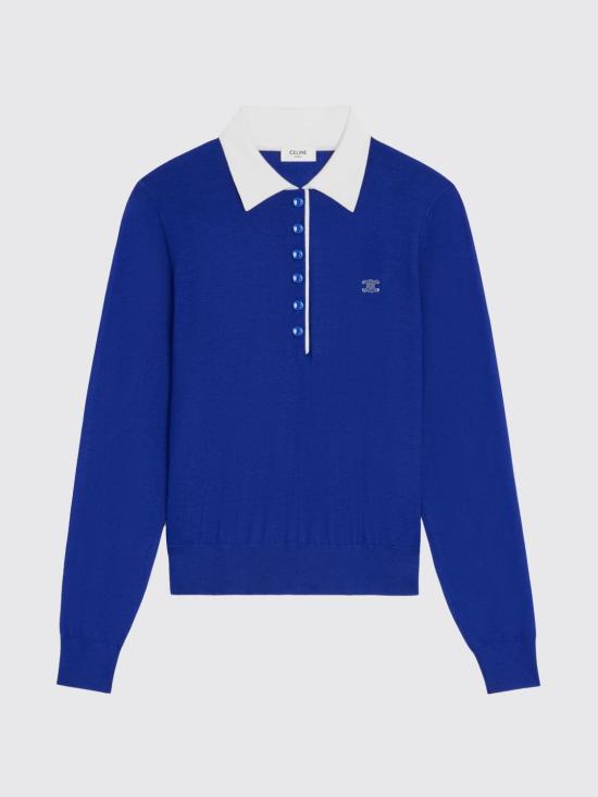 26SS 셀린느 파인 캐시미어 실크 폴로 스웨터 RX0FD0W27 GDT9 Royal Blue