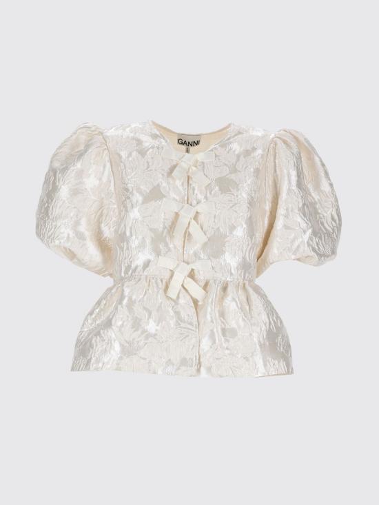 26SS 가니 새틴 페플럼 타이 블라우스 A1040079 135 White - GANNI