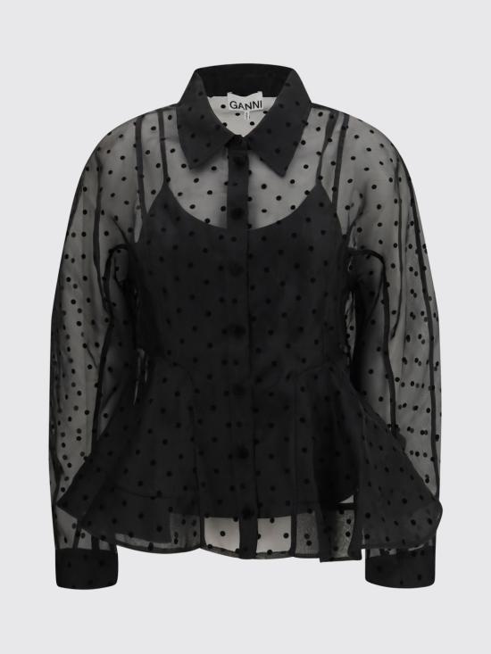 26SS 가니 폴카 도트 오간자 페플럼 셔츠 A1040083 099 Black - GANNI