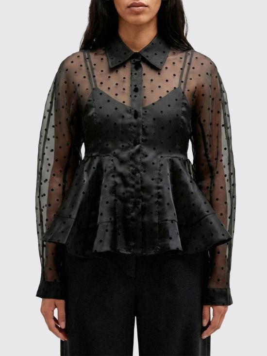 26SS 가니 폴카 도트 오간자 페플럼 셔츠 A1040083 099 Black