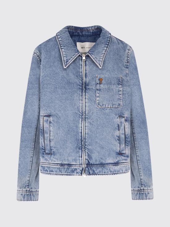 26SS 아미 스몰 하트 로고 코튼 지퍼 자켓 HJK835DE0046 480 Blue - AMI