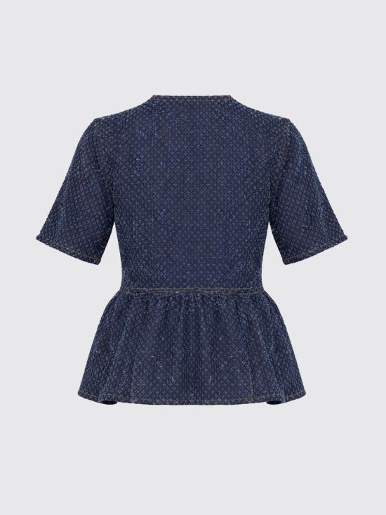 26SS 가니 트위드 데님 페플럽 탑 A1040088 077 Blue - GANNI