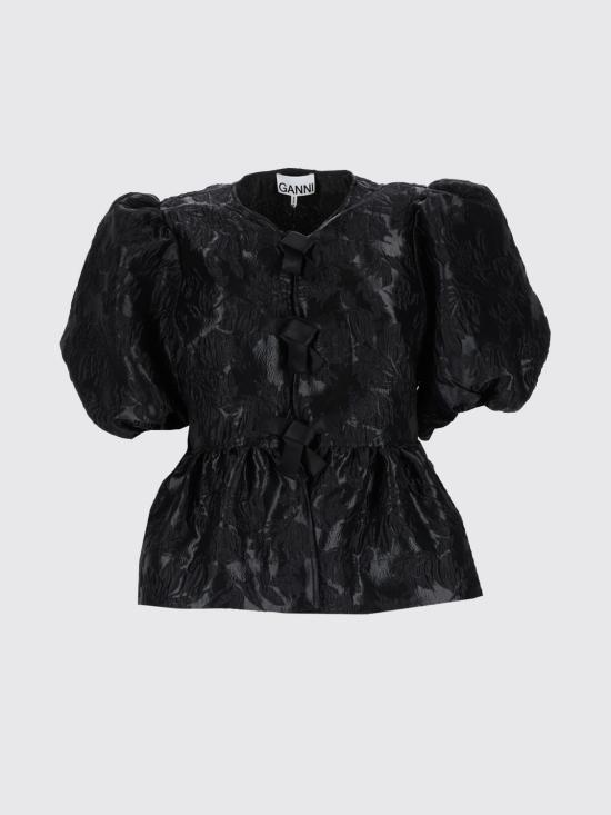 26SS 가니 새틴 페플럼 타이 블라우스 A1040079 099 Black - GANNI