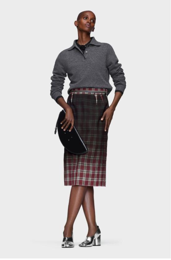 26SS 마르지엘라 미디 스커트 S51ME0053M35710 001F BURGUNDY WHITE - MAISON MARGIELA