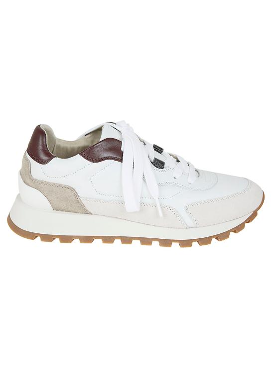 26SS 브루넬로 쿠치넬리 샤이니 디테일 카프스킨 & 스웨이드 러닝 스니커즈 MZGSG3028 C7592