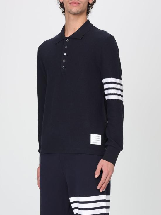 26SS 톰브라운 텍스쳐드 피케 4바 롱슬리브 폴로셔츠 MJP234A J0248 415 NAVY DOM - THOM BROWNE