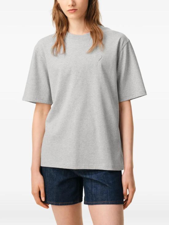 26SS 아미 화이트 코튼 드 하트 엠보스 티셔츠 UTS357 7260951 Gray - AMI