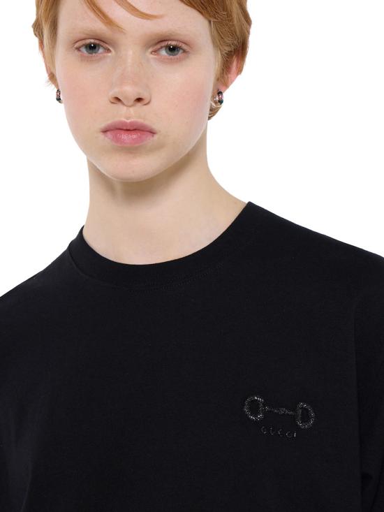 26SS 구찌 자수 코튼 저지 티셔츠 837959XJHMR 1043 Black - GUCCI