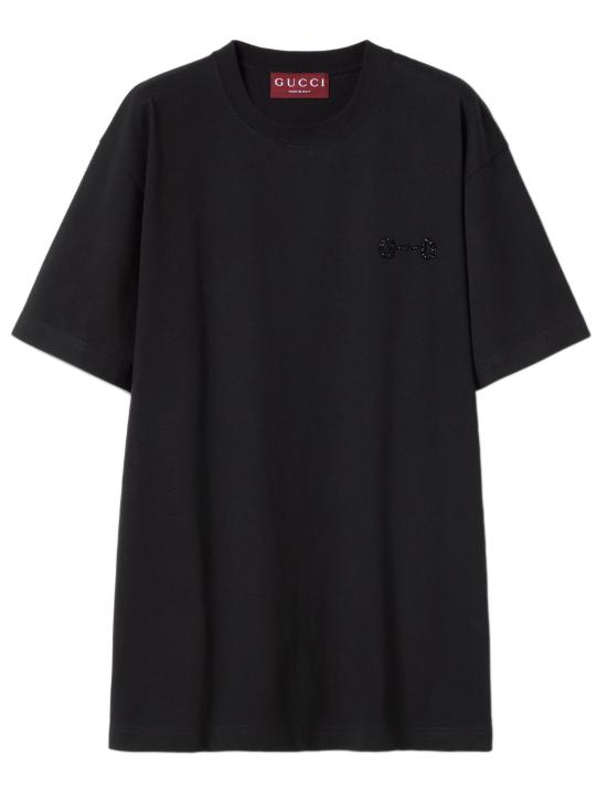 26SS 구찌 자수 코튼 저지 티셔츠 837959XJHMR 1043 Black
