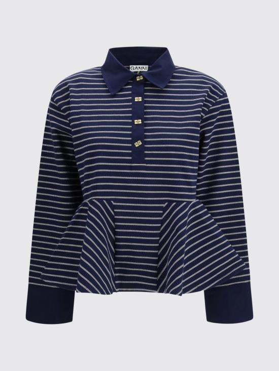 26SS 가니 스트라이프 러플 폴로 티셔츠 A1050063 683 Sky - GANNI