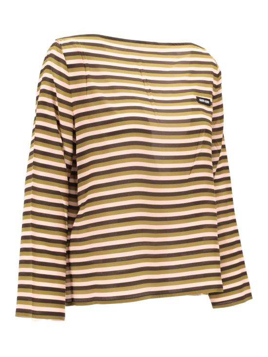 26FW 미우미우 로고패치 스트라이프 롱슬리브탑 MT2144SOOO1731 F04DA EBANO FELCE - MIU MIU