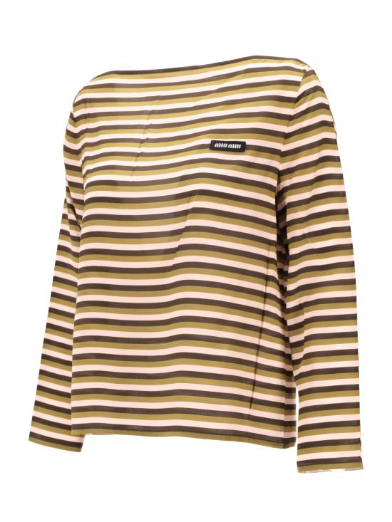 26FW 미우미우 로고패치 스트라이프 롱슬리브탑 MT2144SOOO1731 F04DA EBANO FELCE - MIU MIU