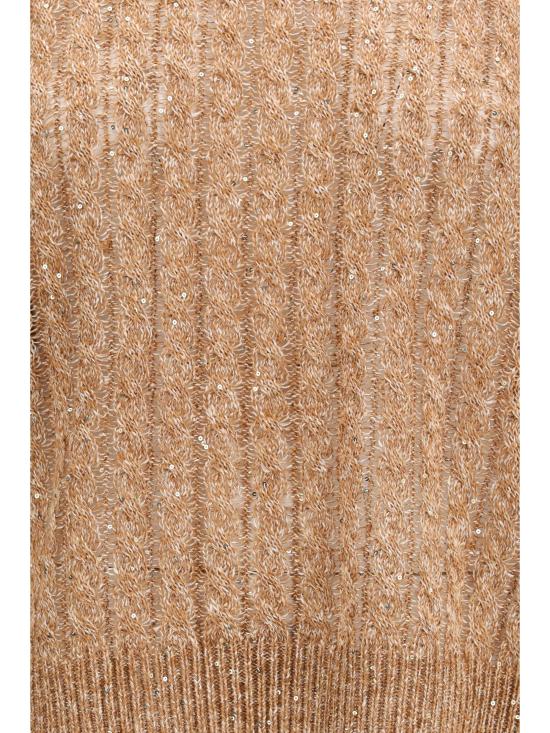 26SS 브루넬로 쿠치넬리 리넨 대즐링 케이블 오픈워크 스웨터 MCO559710 C8585 BROWN - BRUNELLO CUCINELLI