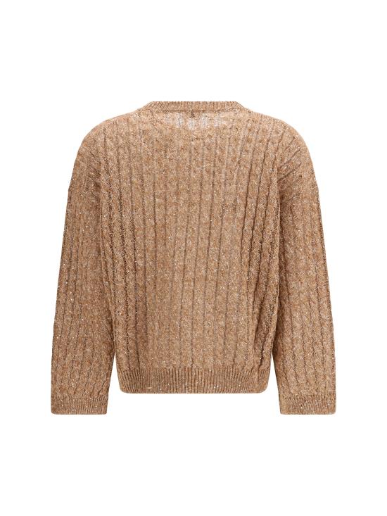 26SS 브루넬로 쿠치넬리 리넨 대즐링 케이블 오픈워크 스웨터 MCO559710 C8585 BROWN - BRUNELLO CUCINELLI